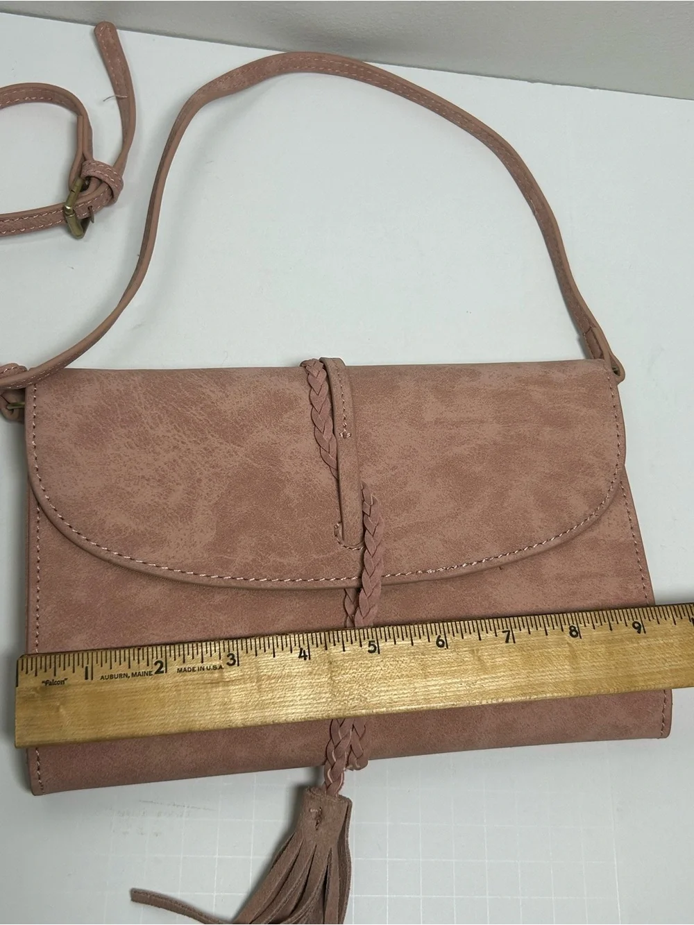 Anthropologie Envelope Suede Crossbody Boho Tassel Bag Pink
